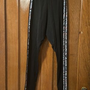 Black Leggings with Floral Side Stripes
